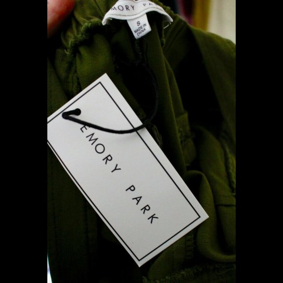 Emory Park Olive Army Green Elastic Overalls Small - Picture 5 of 6